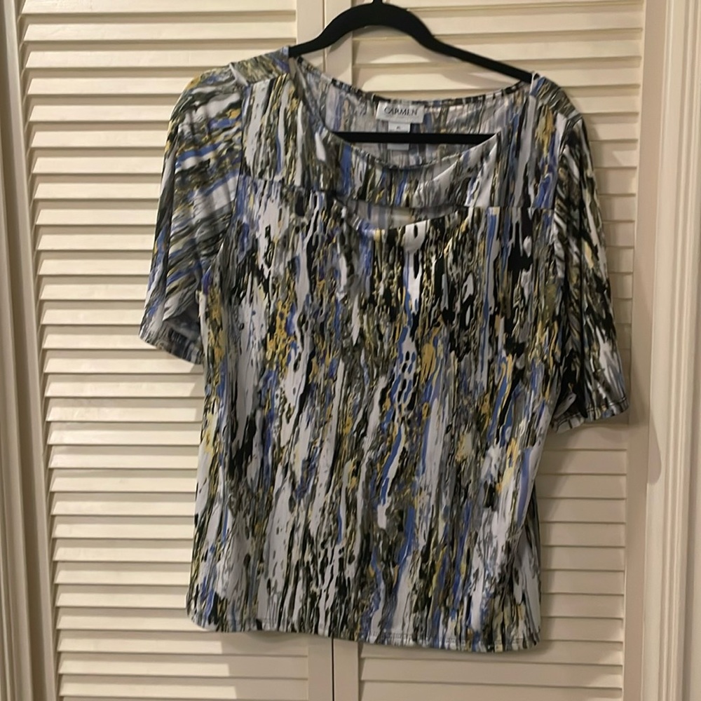 Carmen size XL 1/2 sleeve blouse yellow,violet,blk, gray, wht